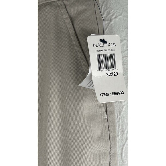 NEW Nautica Pants Mens 32X29 Beige Clipper Relaxed Fit Khaki Straight Flat Front - Picture 6 of 9